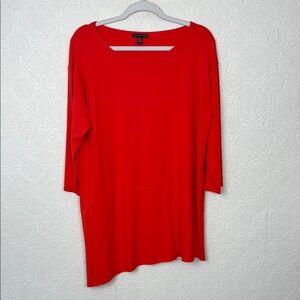 Eileen Fisher Asymmetrical Blouse Top Shirt 3/4 Length Sleeve Scoop Neck Bright